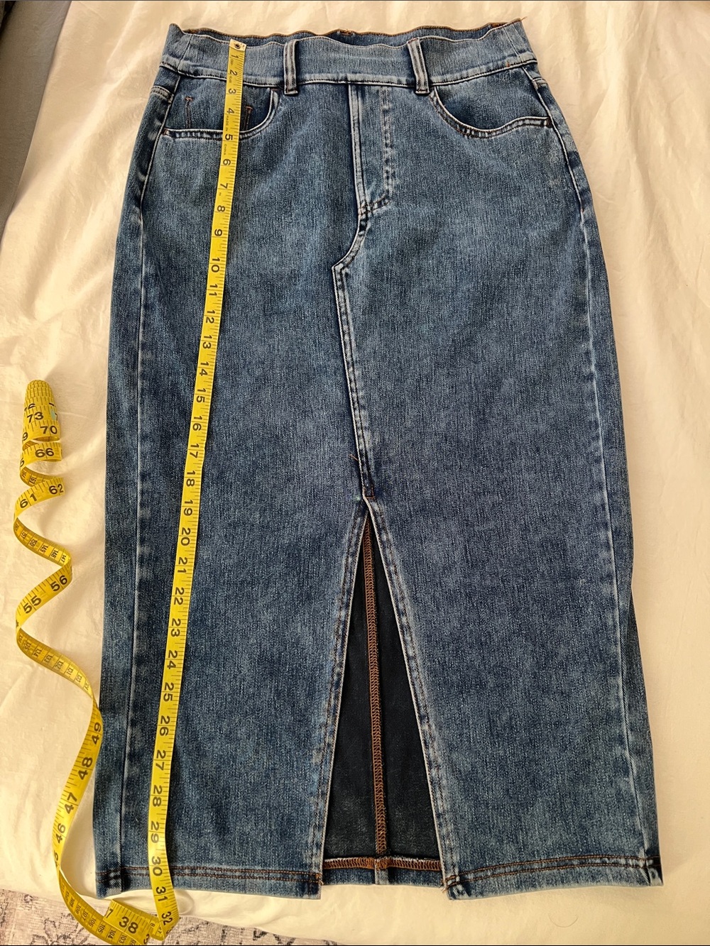 Halara Blue Denim Midi Skirt with Front Slit
